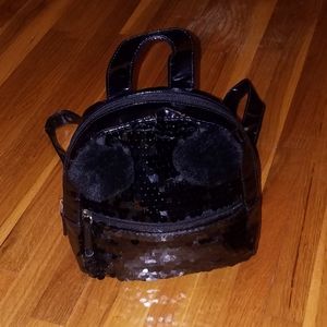 Mini Black Backpack with Puff Balls